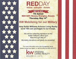 The goal for the 2015 Lake Havasu Keller Williams Red Day Event is to gather enough donated items to fill 100 care packages for our troops overseas.