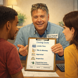  Kirk Pownall explaining closing costs to couple in Birmingham and Chelsea Alabama