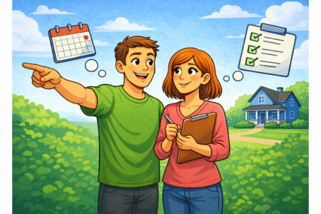 couple planning ahead to buy a home with checklist and calendar in Birmingham Alabama