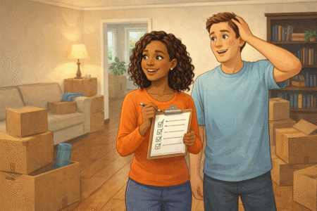 couple settling into new home after buying a house in Birmingham and Chelsea Alabama 