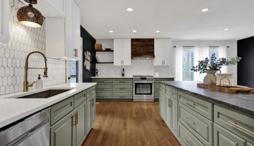 kitchen at 1804 Chandcroft Drive Pelham Alabama with updated cabinets and open layout