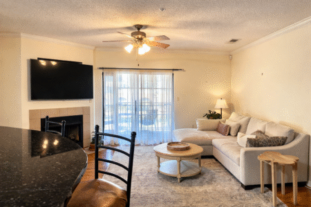 Living room with fireplace in Hoover AL condo