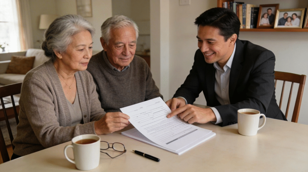 Couple sitting with financial advisor planning for their next chapter in life